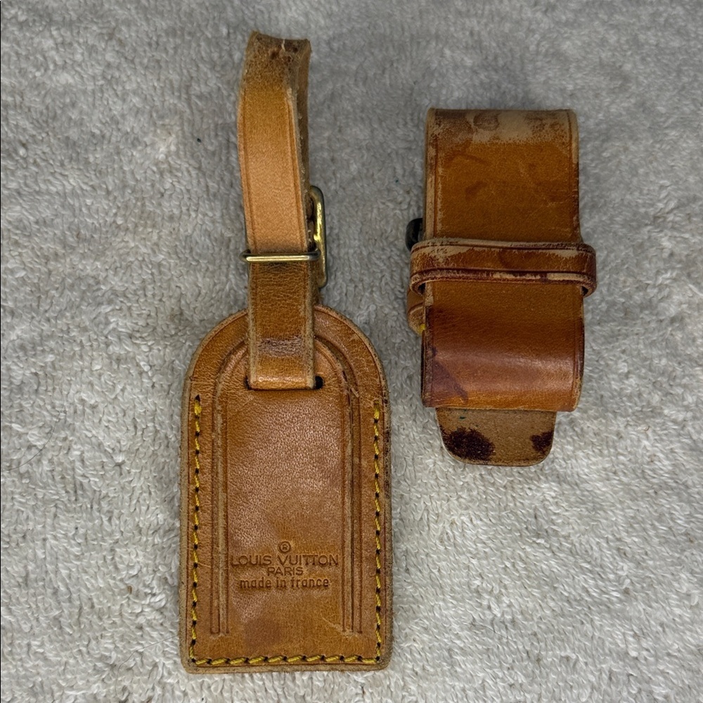 Vintage Louis Vuitton Mini Luggage Tag and Poignier in Vachetta Leather (13Q)
